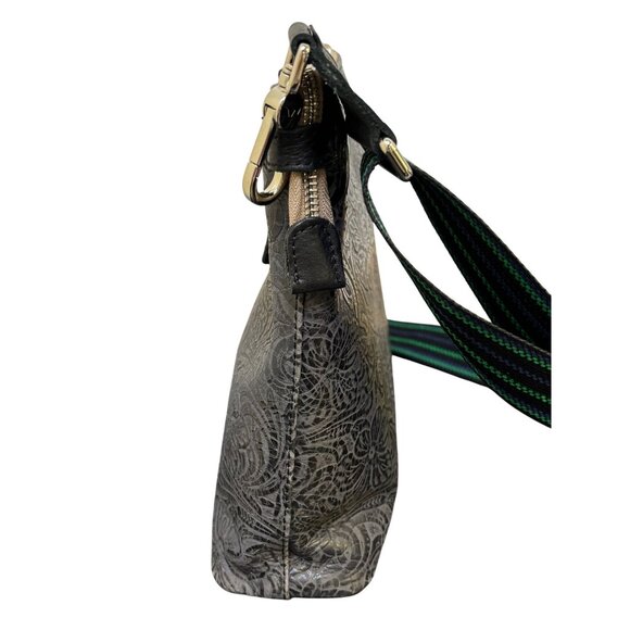 Consuela Black Embossed Crossbody Bag With Adjustable Striped Strap - Picture 4 of 10